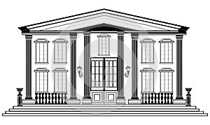 Vector architectural facade. Wire frame blueprint drawing of classic building. Vector architectural template background