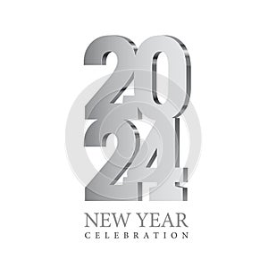 Vector argent text Design 2024. Silver 3d numbers.