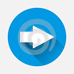 Vector arrow icon pointing to the right on blue background. Flat