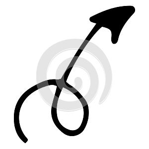 Vector arrow. An isolated element drawn by hand in the doodle style with a curved spiral of black arrows on a white