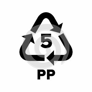 Plastic recycling code applied to packaging (PP).