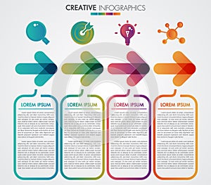 Vector arrows 4 steps timeline infographics template step by step, diagram chart, graph presentation. Business progress concept