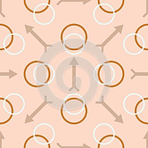 Vector arrows and circles symmetrical arranged in a seamless pattern.