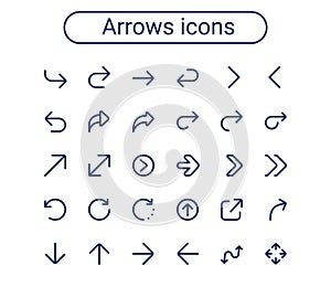 Vector Arrows Icon Set. Mini arrow outline icons set. editable stroke. 24 px.