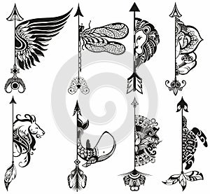 Vector Arrows vector illustration with animals. Tattoo art for your design.