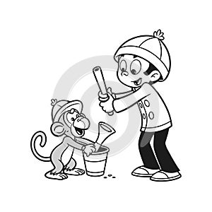 Vector Art of Ailing Monkey Mixing and Spinning