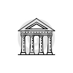 Vector art of architectural illustration of a classic building facade, featuring prominent columns and a triangular pediment