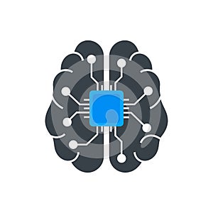 Vector art of artificial intelligence brain with chip represents cognitive computing and neural network, showcasing the future of
