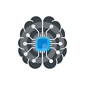 Vector art of artificial intelligence brain with chip is a symbol of modern technology and the future of computing and robotics