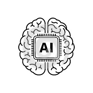 Vector art of artificial intelligence brain concept with chip, representing the integration of ai into humanlike intelligence