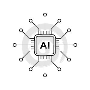 Vector art of artificial intelligence chip, symbolizing advanced technology and machine learning capabilities in modern computing