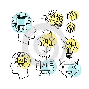 Vector art of artificial intelligence concept, depicting ai, machine learning, and future technology with creative line art
