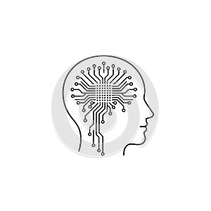 Vector art of artificial intelligence concept a human head outline filled with a circuit board pattern