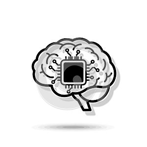 Vector art of a brain with a microchip inside, representing artificial intelligence, technology, and innovation, , symbolizing