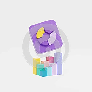 Vector art of 3d render of a pie chart on a square and a bar graph, representing data analysis and statistical visualization