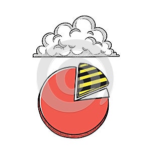 Vector art of data analysis featuring a pie chart and a cloud, representing data visualization and cloud computing in analytics