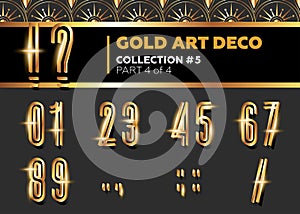 Vector Art Deco 3D Font. Shining Gold Retro Alphabet. Gatsby Sty