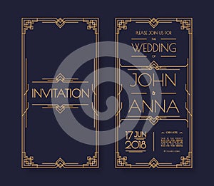 Vector art deco and arabic vintage wedding invitation template set