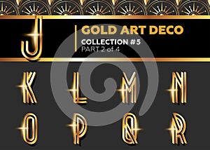 Vector Art Deco 3D Font. Shining Gold Retro Alphabet. Gatsby Sty photo