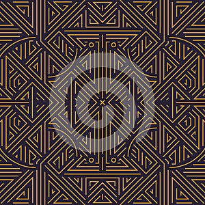 Vector art deco gold black seamless pattern. Line vintage geometric arts and deco line ornate. Geometrics ornament