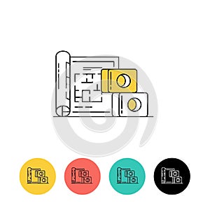Vector art of detailed blueprint of a building plan with construction blocks, representing architectural design and engineering