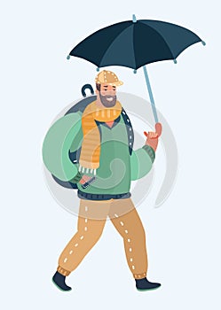 Vector art drawing of Man with an umbrella on white background