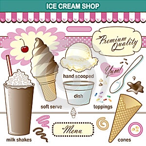Vector Art Ice Cream Shop Set Toppings Shake photo
