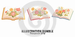 Vector art of illustration bundle of books with floral art