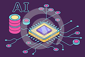 Vector art of isometric ai artificial intelligence chip processor circuit board technology illustration