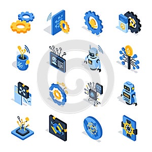 Vector art of isometric illustration of artificial intelligence and machine learning concept