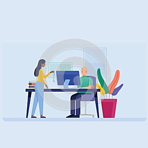 Vector Art Office Space Scenes Illustrations