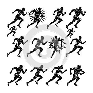 Vector art runner silhouette with white background.