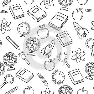 Vector art of seamless pattern of education and science elements, perfect for school projects, learning materials, and creative