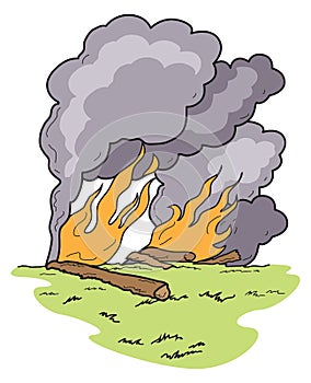 Vector Art Wild Fire Burning Logs Heavy Smoke