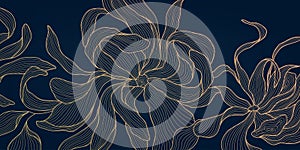 Vector artdeco floral pattern, gold flower wallpaper, leaves and flowers japanese style illustration. Elegant, fancy