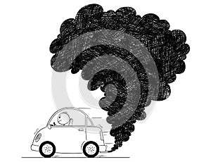 Vector Artistic Drawing Illustration of Car Air Pollution