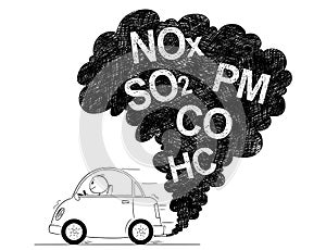 Vector Artistic Drawing Illustration of Car Air Pollution