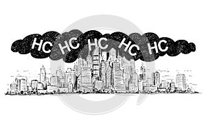 Vector Artistic Drawing Illustration of City Covered by Smog and HC or Hydrocarbon Air Pollution