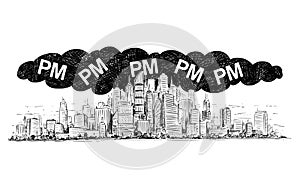 Vector Artistic Drawing Illustration of City Covered by Smog and PM or Particulate Matter Air Pollution photo