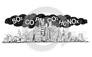 Vector Artistic Drawing Illustration of City Covered by Smoke and Air Pollution