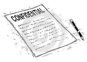 Vector Artistic Drawing Illustration of Handwritten Confidential Document and Pen