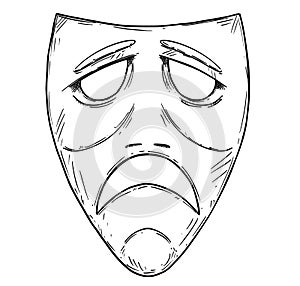 Vector Artistic Drawing Illustration of Sad Comedy Mask