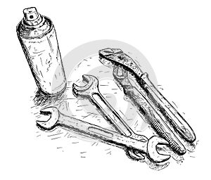 Vector Artistic Drawing Illustration of set of working tools