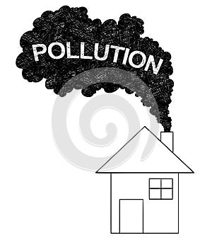 Vector Artistic Drawing Illustration of Smoke Coming from House Chimney, Air Pollution Concept