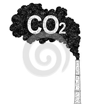 Vector Artistic Drawing Illustration of Smokestack, Industry or Factory Air CO2 Pollution