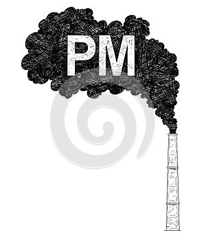 Vector Artistic Drawing Illustration of Smokestack, Industry or Factory Air PM Pollution