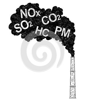 Vector Artistic Drawing Illustration of Smokestack, Industry or Factory Air Pollution