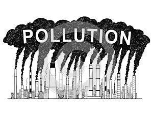 Vector Artistic Drawing Illustration of Smoking Smokestacks, Concept of Industry or Factory Air Pollution