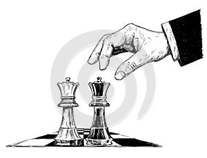 Vector Artistic Drawing Illustration of Two Chess Kings Facing Each Other