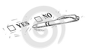 Vector Artistic Drawing Illustration of Yes and No Questionnaire Form and Ballpoint Pen